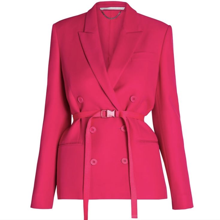 New With Tags Fuchsia Jacket Size 38 Like Us S Size Color Pink Like On The First 5 Pictures . Not Red! Luxury Pink Outerwear With Notch Lapel, Luxury Pink Notch Lapel Outerwear, Luxury Pink Outerwear For Office, Luxury Pink Double-breasted Blazer, Pink Suit, Jacket Blazer, Colored Blazer, Stella Mccartney, Blazer Suit