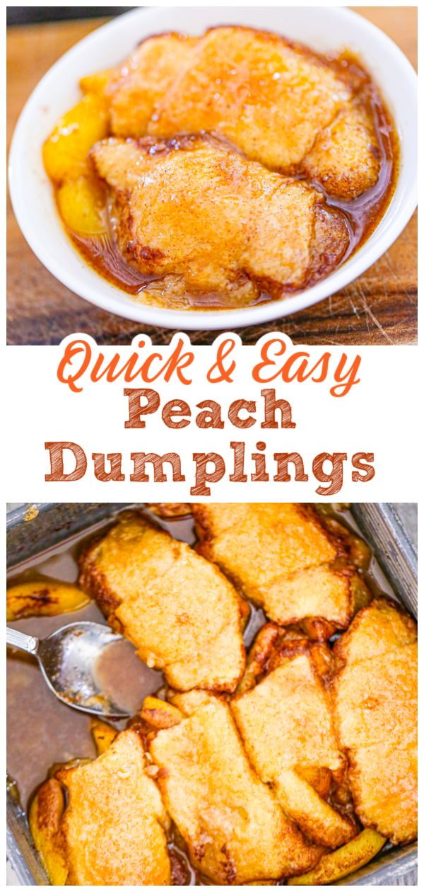 quick and easy peach dumplings in a white bowl