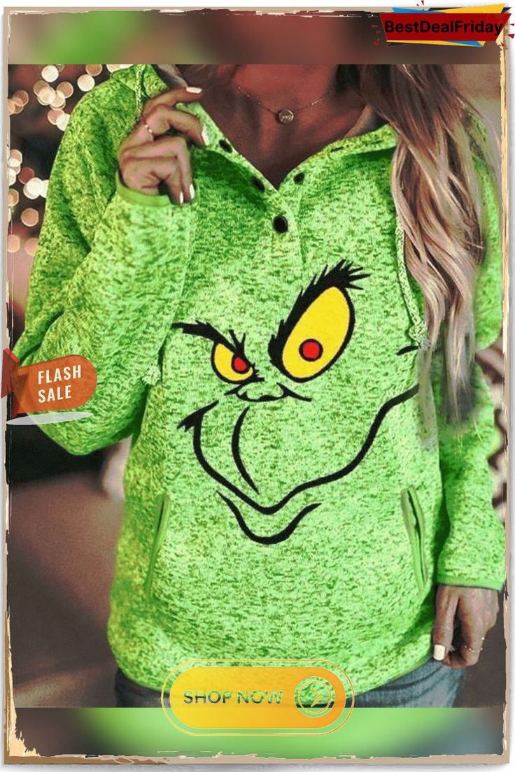 Green Print Long Sleeve Hoodie Casual Halloween Outerwear With Drawstring Hood, Winter Long Sleeve Tops With Adjustable Hood, Casual Long Sleeve Halloween Hoodie, Casual Halloween Sweatshirt With Drawstring Hood, Green Fleece Hooded Sweater, Casual Hooded Sweatshirt For Halloween, Casual Hooded Halloween Sweatshirt, Casual Halloween Hoodie With Adjustable Hood, Halloween Long Sleeve Hooded Jacket With Adjustable Hood