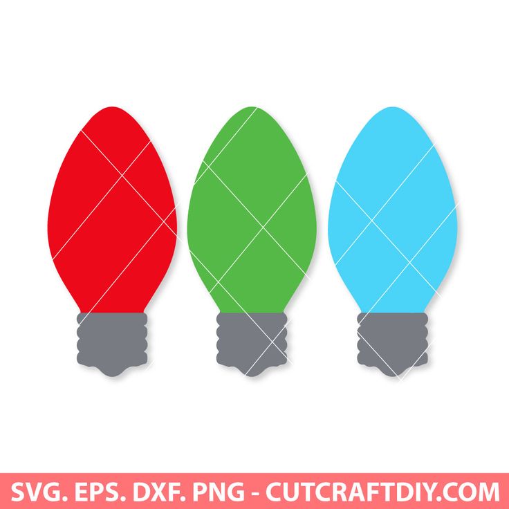 three light bulbs with different colors and shapes