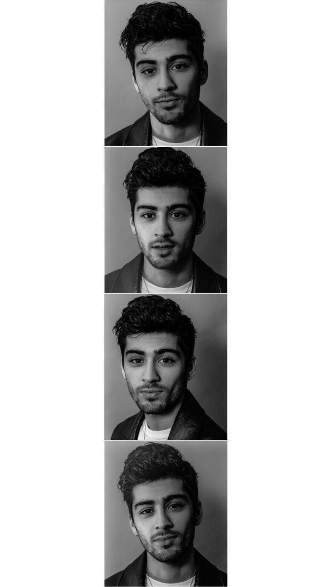 four different shots of a man in black and white