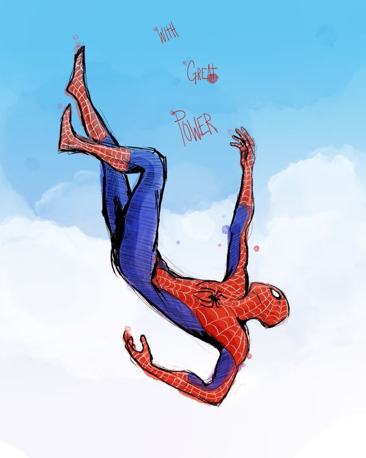 a drawing of a spider man flying through the air with his arms and legs spread out