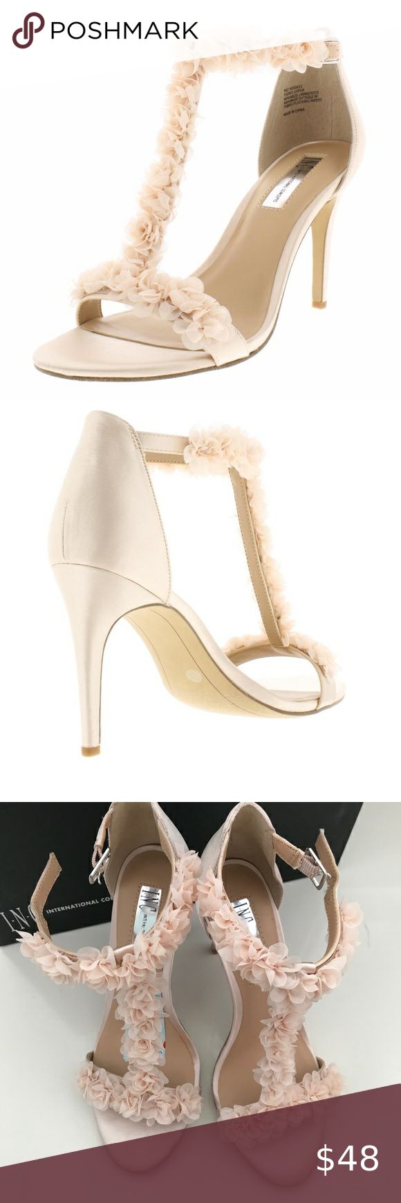 INC Rosiee 2 Satin T-Strap Dress Sandals Manufacturer: INC Size: 6.5 Medium (B,M) Size Origin: US Manufacturer Color: Beige Suggested Price: $119.50 Condition: New with box Style Type: Dress Sandals Collection: INC Shoe Width: Medium (B, M) Heel Height: 4 Inches Closure: Ankle Strap Material: Man Made/Textile Fabric Type: Satin Specialty: Embellished  Please see the pictures --> they have some dirty spots INC International Concepts Shoes Sandals Sandals Collection, Dress Sandals, Strap Dress, T Strap, Textile Fabrics, Inc International Concepts, Women's Shoes Sandals, Wedding Shoe, Ankle Strap