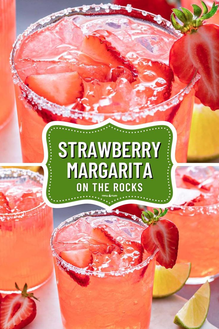 strawberry margarita on the rocks How To Make Strawberry Margaritas, At Home Margaritas On The Rocks, Cowboy Margarita Recipe, Strawberry Mixed Drinks Alcohol, Different Margarita Recipes, Best Margarita Recipe On The Rocks, Easy Margarita Recipes On The Rocks, Homemade Strawberry Margaritas, Strawberry Margarita Recipe Pitcher