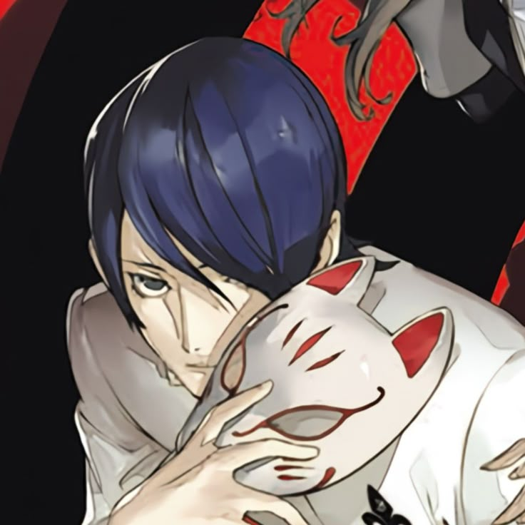 an anime character with blue hair is holding his hand over his face and looking at the camera