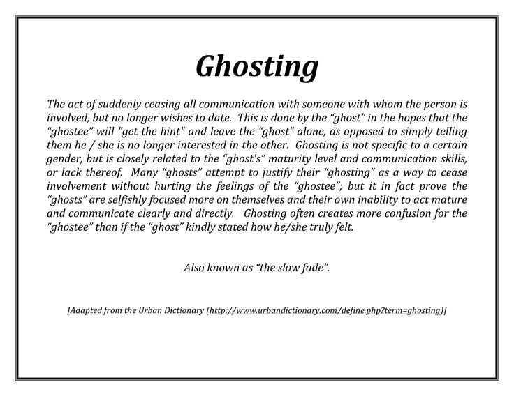 a page with the words ghosting in black and white