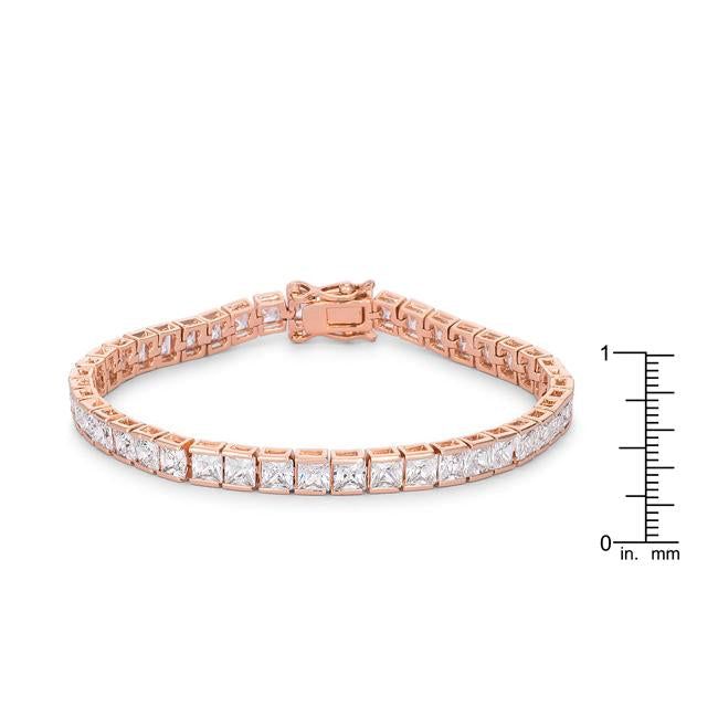 There is just no comparison to a sparkling bracelet that shimmers with CZ sparkles over a rose goldtone setting. This bracelet features princess cut cubic zirconia that adds a bit of flash to an elegant piece of jewelry. Setting Type: Prong Stone Size: 3 (mm) X 3 (mm) Stone Cut: Princess Carat Weight: 9.7ct Luxury Princess Cut Stackable Jewelry, Luxury Stackable Princess Cut Jewelry, Gold Bracelet Wedding, No Comparison, Lock Jewelry, Sparkle Bracelet, Princess Cut Gold, Cz Bracelet, Rose Gold Bracelet