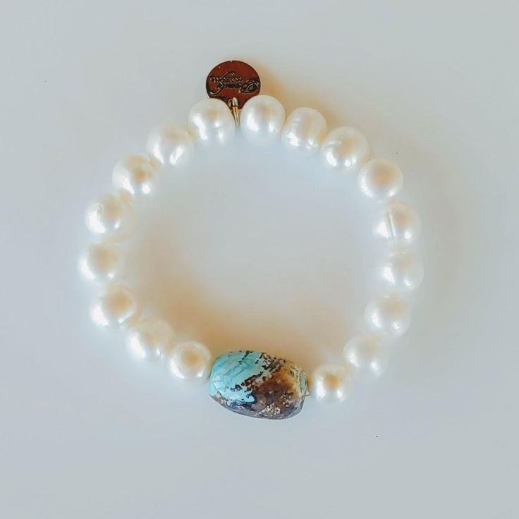 Gemstone Barrel & Pearl Stretch Bracelet - Beauty In Stone Jewelry Elegant Beaded Pearl Bracelet For Healing, Elegant Turquoise Beaded Stretch Bracelet, Elegant Turquoise Beaded Bracelets With Natural Stones, Elegant Turquoise Stretch Bracelet As A Gift, Elegant Turquoise Stretch Bracelet As Gift, Handmade Turquoise Pearl Bracelets, Elegant Turquoise Stretch Bracelet With Natural Stones, Elegant Turquoise Bracelets With Natural Stones, Turquoise Pearl Bracelets With Round Beads