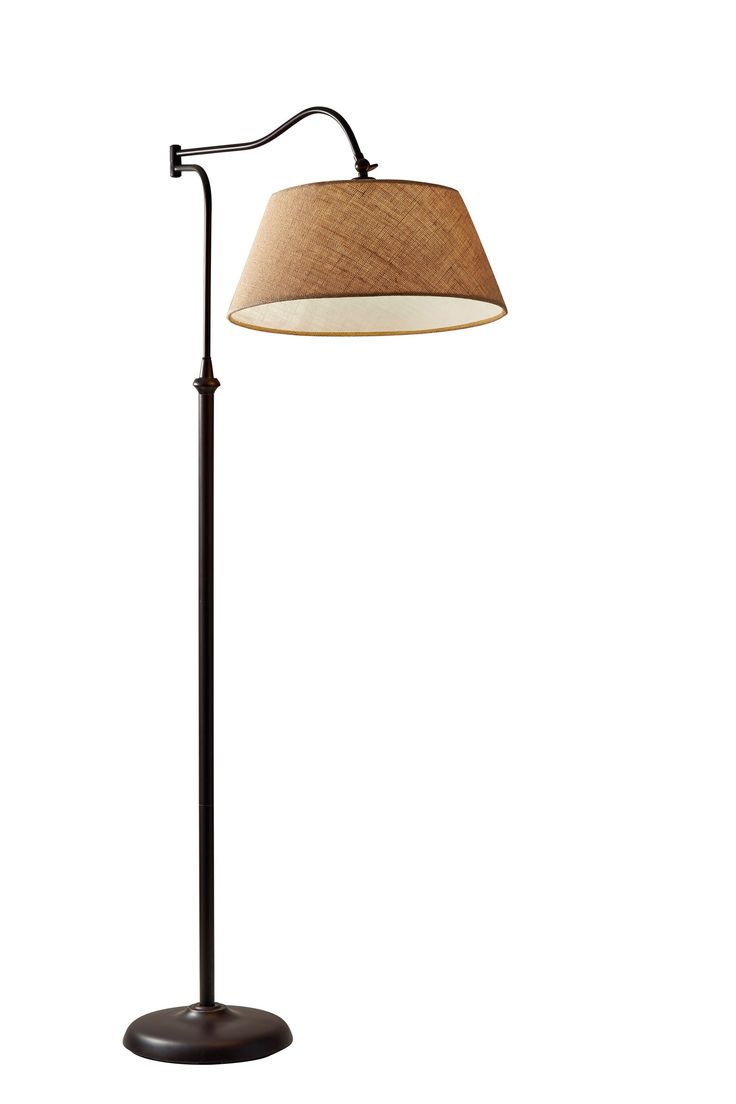 Just a little bit of urban edge, the rodeo floor lamp modernizes the traditional bridge lamp giving it a swing arm adjustment in addition to a curved pole. The swing arm rotates 180º horizontally and the shades may be adjusted vertically and secured with a locking key joint. A textured burlap fabric shade brings warmth to the design. A three-way rotary switch is located above the socket. This lamp is smart outlet compatible. Bulb is not included. Adesso Rodeo 61-in Antique Bronze Floor Lamp | 3349-26 Bridge Lamp, Iron Floor Lamp, Basement Living Rooms, Bronze Floor Lamp, Chair And Ottoman Set, Ottoman Set, Boho House, Burlap Fabric, Modern Floor Lamps