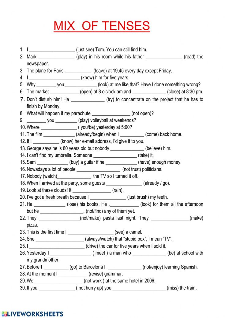 a worksheet for the mix of tenses