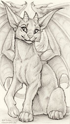 a drawing of a cat with wings on its back