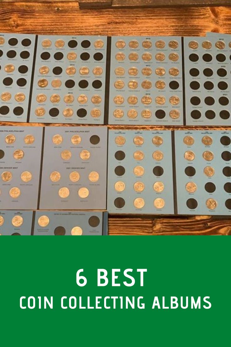 coins are stacked on top of each other with the words, 6 best coin collecting albums