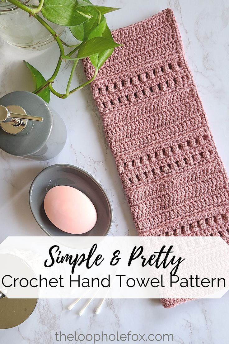 crochet hand towel pattern with text that reads, simple & pretty crochet hand towel pattern