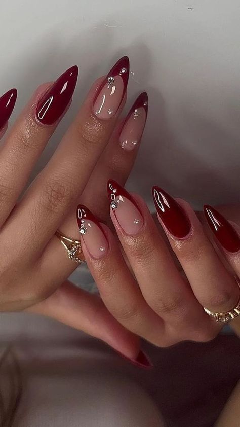 Cherry Wine Nails, Burgundy Nail Designs, Paznokcie Hello Kitty, Deep Red Nails, Kutek Disney, Wine Nails, Dark Red Nails, Maroon Nails, Red Acrylic Nails