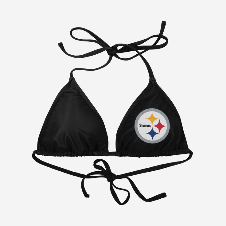 Tie your team pride into some summer fun in the sun! Make this the summer of fan with the Pittsburgh Steelers Women's Solid Logo Bikini Top. Features All-over team-colored design so you can rep the team in style Bold team logo display, in case there were any doubts where your allegiances lie Back and neck ties to keep you comfortable Details Material: Polyester Officially licensed Imported Steelers Cheerleaders, Steelers Shirts Woman, Steelers Sweatshirt Woman, Steelers Women, Steelers Sweatshirt, Pittsburgh Steelers Helmet, Steelers Crewneck, Stock Tie, Pittsburgh Steelers