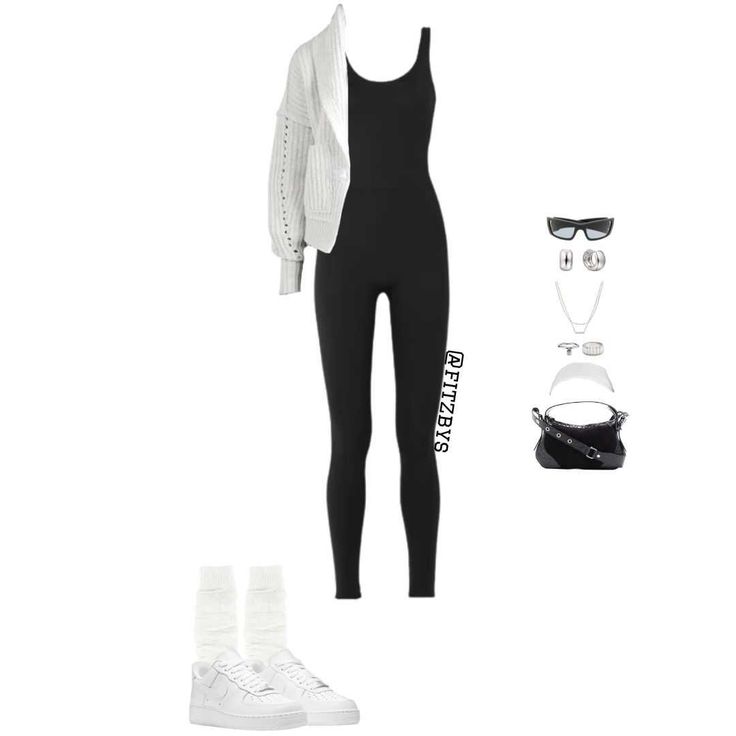 Jumpsuit With Cardigan, Unitard Outfit, Playsuit Outfit, Jumpsuit Suit, Black Jumpsuit Outfit, Honeymoon Wear, Air Force 1 Outfit, Playsuits Outfit, Nike Airforce1