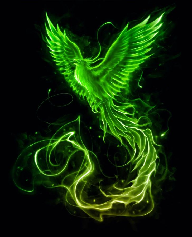 a green bird flying through the air with its wings spread out and glowing in the dark