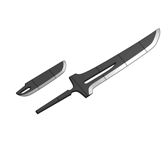 an illustration of a knife with two knives on the blade and another knife in the middle