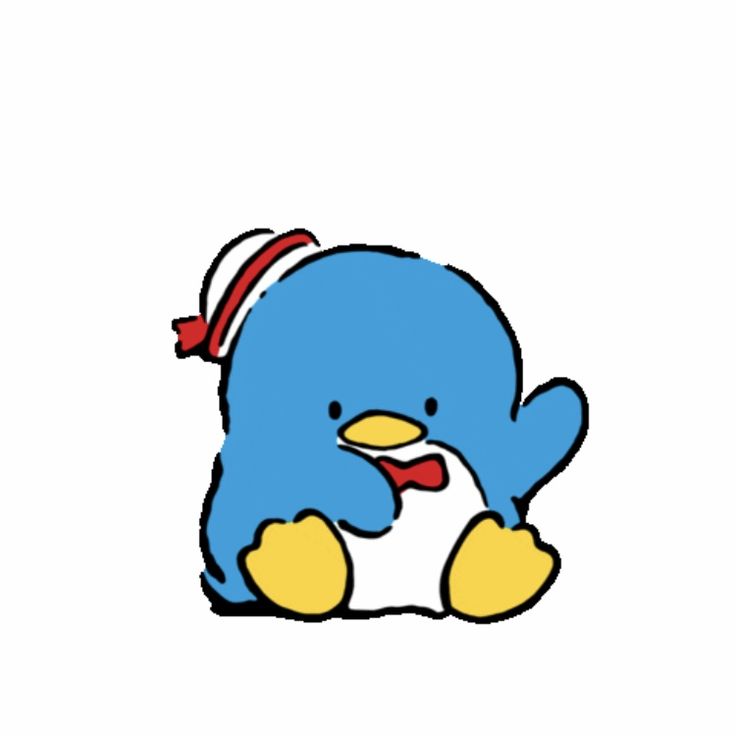 a blue penguin with a red bow on its head