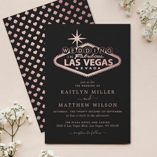 a black and pink las vegas wedding card