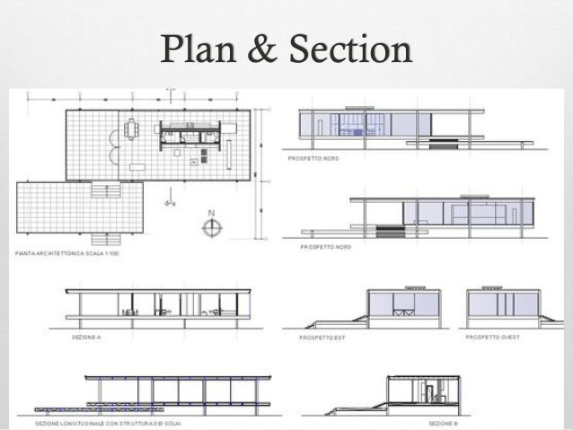 the plan and section for an office building