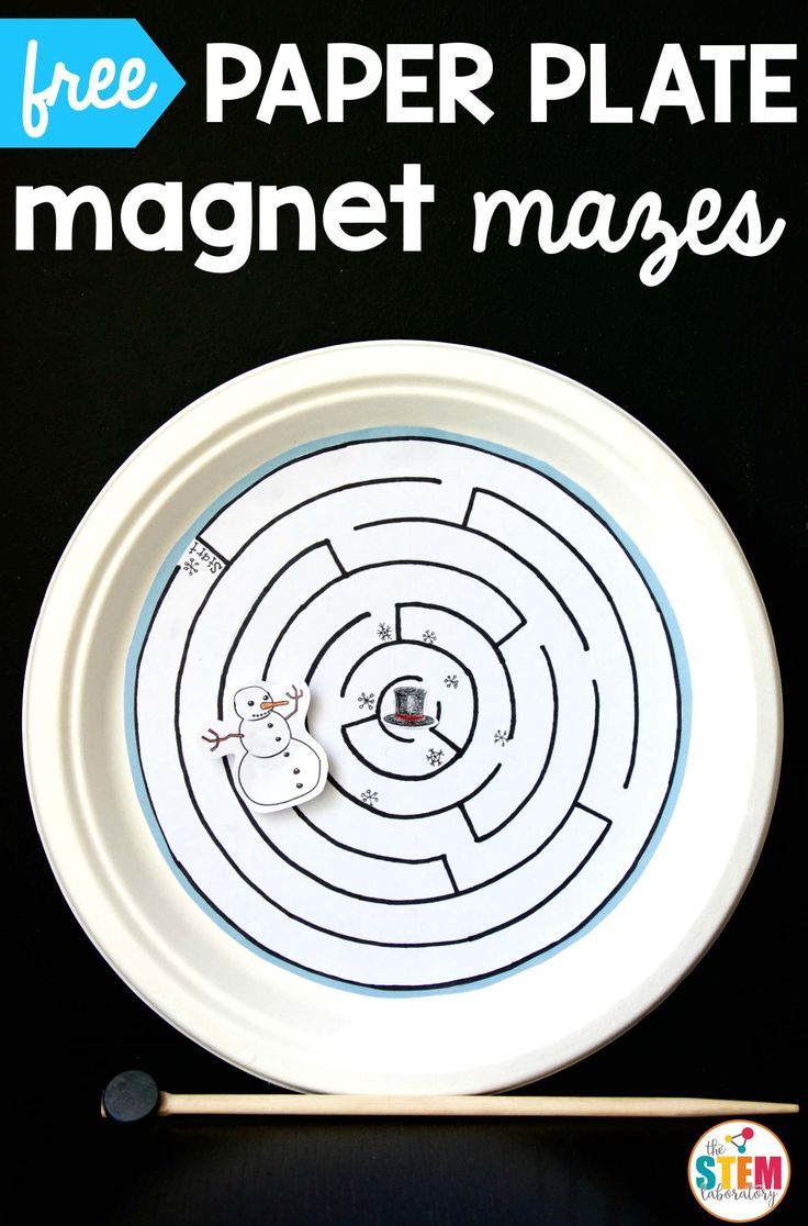 a white plate with a maze on it and the words free paper plate magnet mazes