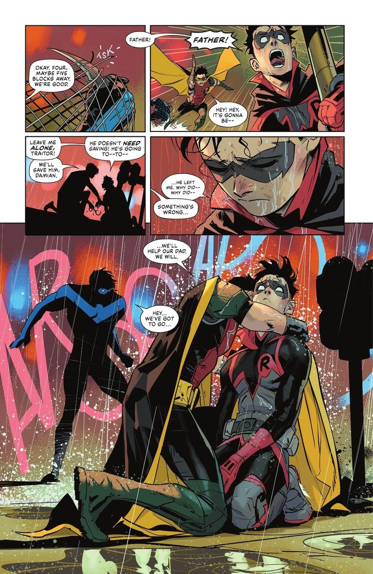 a comic page with an image of a man in the rain and another person on the ground