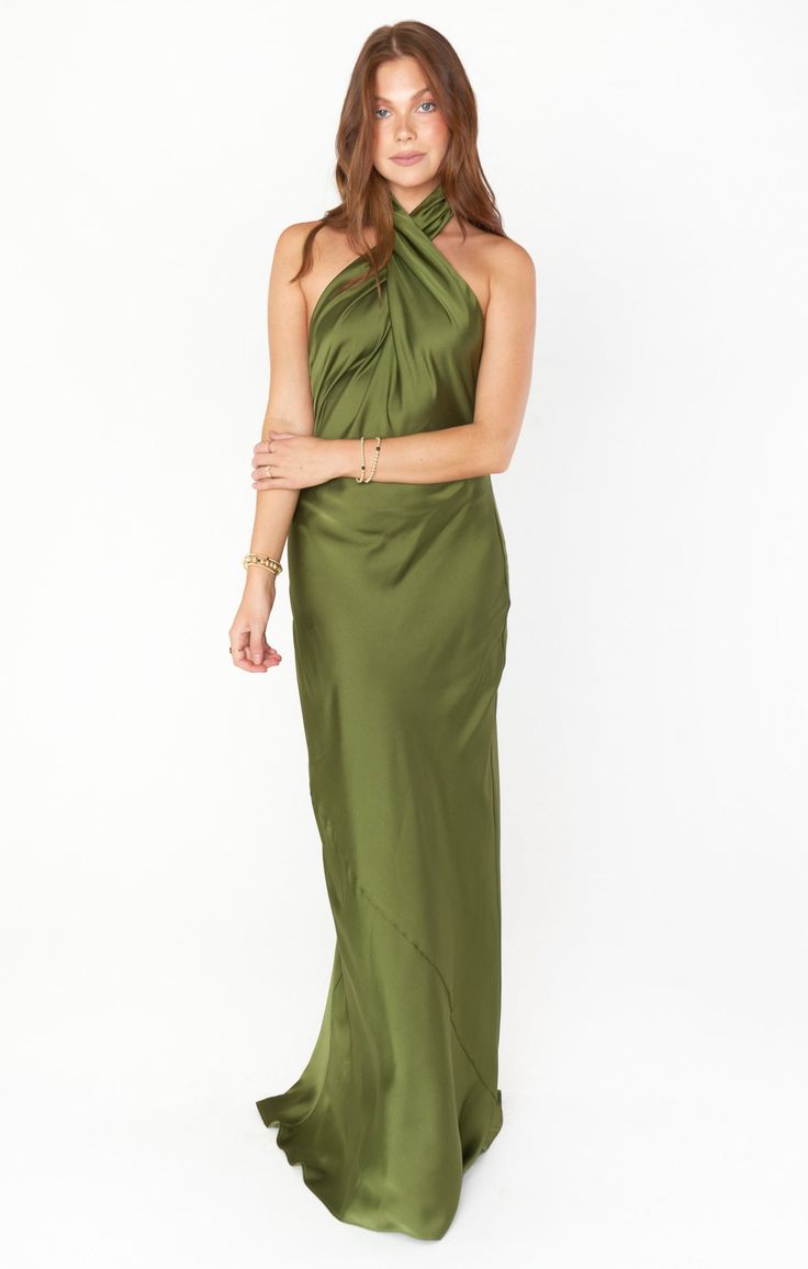 Jasmine Halter Maxi Dress ~ Champagne Luxe Satin – Show Me Your Mumu