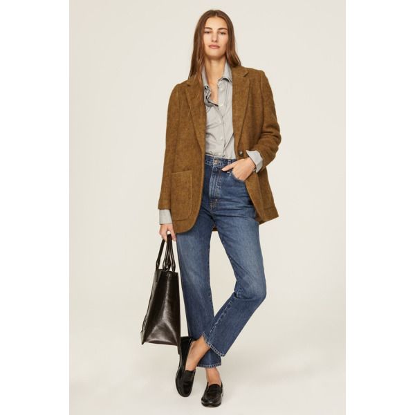 Brown wool blend (30% Polyester, 30% Cotton, 26% Wool, 9% Alpaca,4% Other Fiber, 1% Elastane). Lining (100% Polyester). Blazer. Long sleeves. Collar. Front button closure. 30" from shoulder to hemline. Imported. Rent The Runway, Closet Designs, Alpaca, Madewell, Wool Blend, Long Sleeves, Blazer, Wool, Collar