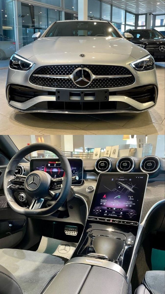 the inside and outside view of a mercedes car