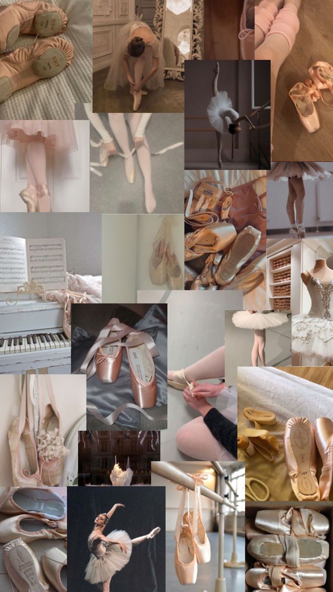 a collage of ballet shoes and footwear