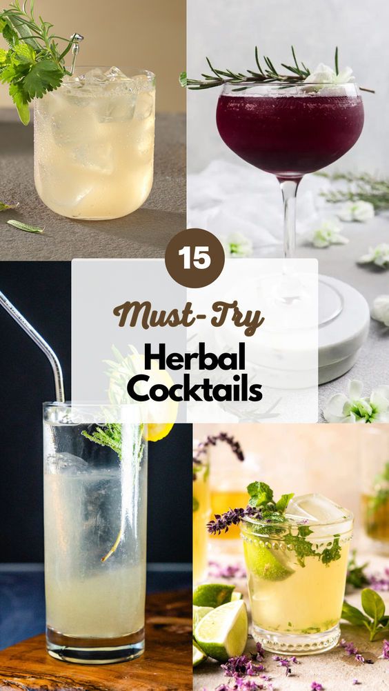 different types of cocktails are shown in this collage with the words must - try herb cocktails