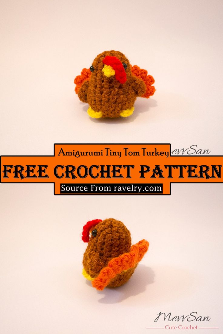 two crocheted turkeys sitting next to each other with the words free crochet pattern below them