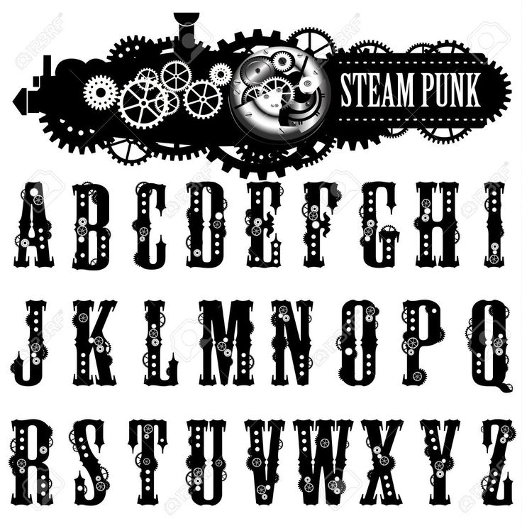 steam punk font and numbers with gears