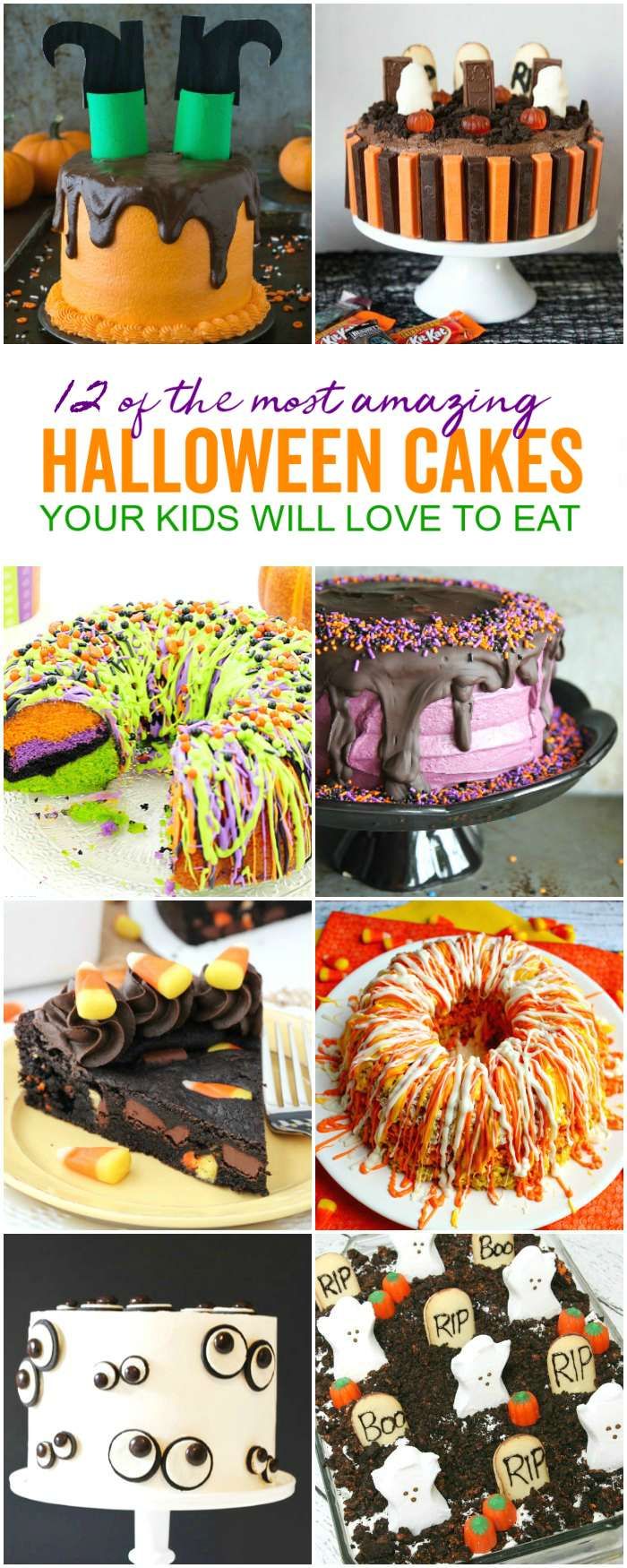 halloween cakes and desserts are featured in this collage with the words happy halloween cakes your kids will love to eat