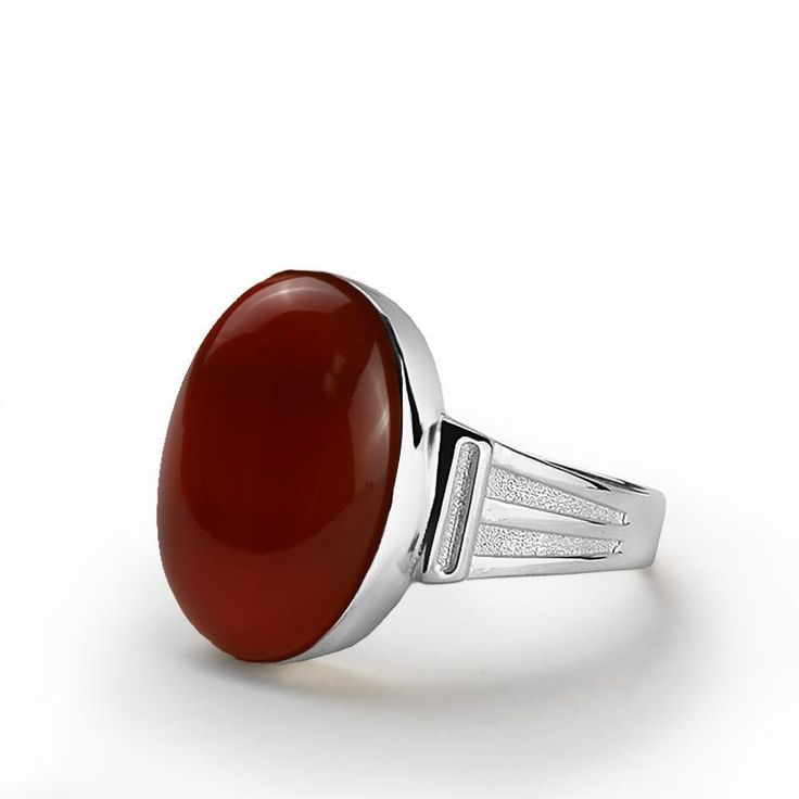 Men's Red Agate Ring in 925 Sterling Silver with Natural Gemstone - J  F  M Mens Black Ring, Yellow Gold Mens Rings, Ancient Chinese Art, Purple Agate, Black Onyx Stone, Agate Ring, Green Agate, Red Agate, Men's Ring