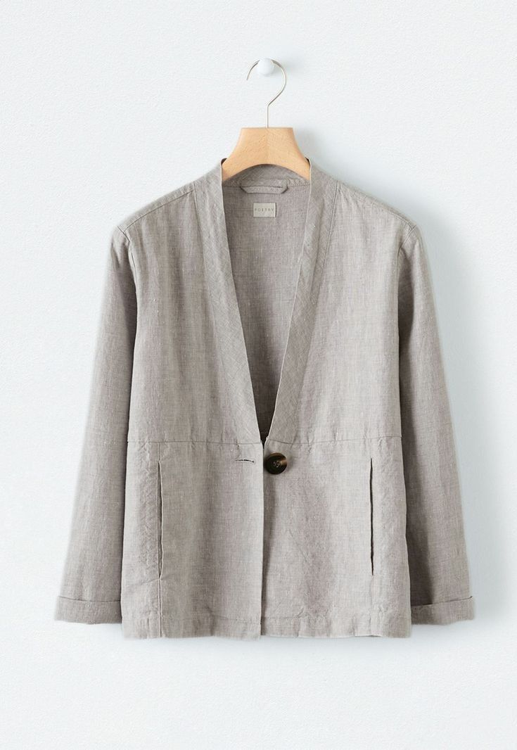 Outer Outfit Casual, Simple Outer, Outer Linen, Linen Jackets Women, Panel Jacket, Coat Women Fashion, Linen Fashion, Dark Coffee, Linen Jackets