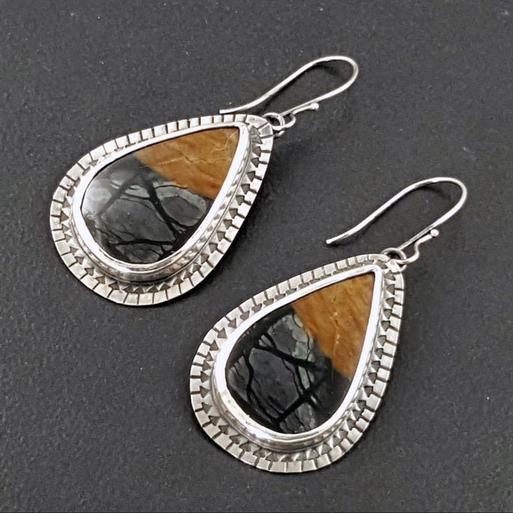 Brown Sterling Silver Earrings With Natural Stones, Elegant Jasper Gemstone Jewelry, Brown Sterling Silver Teardrop Jewelry, Brown Teardrop Sterling Silver Jewelry, Unique Polished Drop Earrings, Elegant Silver Jasper Jewelry, Artisan Jasper Teardrop Jewelry, Artisan Silver Jasper Jewelry, Brown Sterling Silver Dangle Jewelry