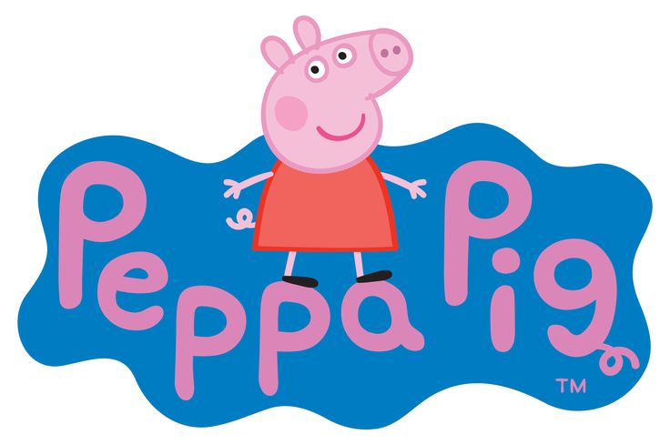 peppa pig is standing in front of the words peppa pig on a blue background