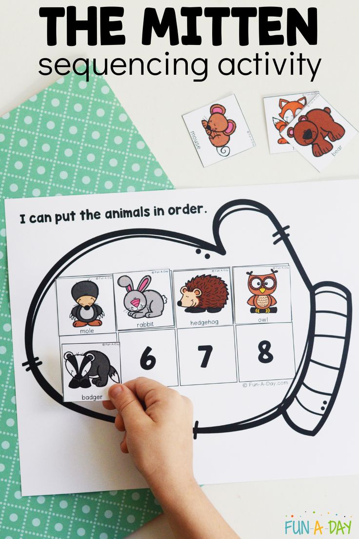 the mitten sequence matching activity for toddlers to learn numbers and counting them in order