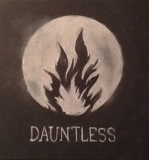 the logo for dauntless is painted on a black background with white lettering and flames