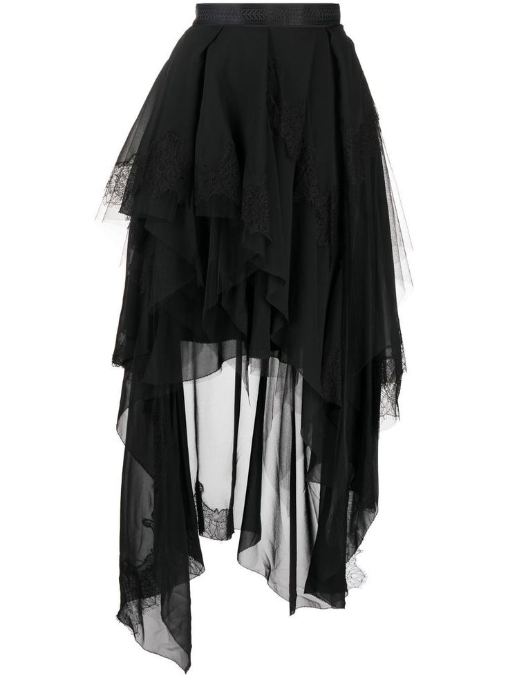 black mulberry silk asymmetric design tulle netting fully ruffled curved hem mid-length Luxury Tulle Skirt, Ruffle Skirt Tulle, Black Fairy Skirt, Asymetric Skirt Outfits, Asymmetrical Black Skirt, Black Fluffy Skirt, Sheer Black Skirt, Tule Outfit, Spiderweb Skirt