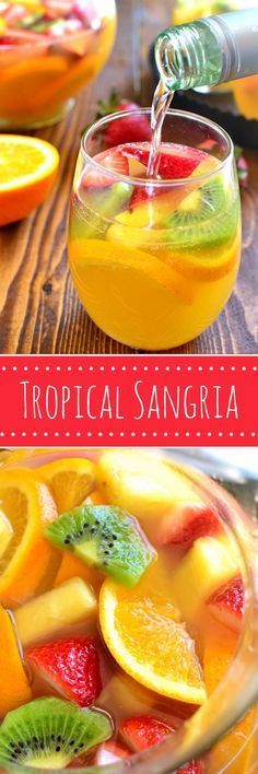 tropical sangria with oranges, kiwi and strawberries