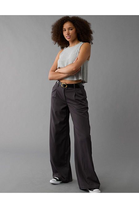 Lightweight, stretchy woven fabrication/Button fly/Pleats in front/Wide leg American Eagle Outfitters, American Eagle, Wide Leg, Poppies, Women Jeans, Trousers, High Waisted, Fabric