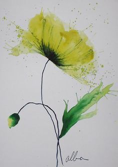 a watercolor painting of a yellow flower