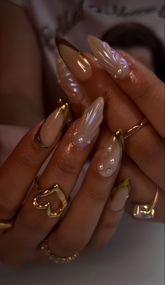 Colorful Nails, Her Nails, Mermaid Nails, Classy Acrylic Nails, Pearl Nails, Almond Acrylic Nails, Nail Art Ideas, Fire Nails, Pretty Acrylic Nails