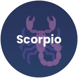 the scorpio logo on a blue circle with purple scorpions in it