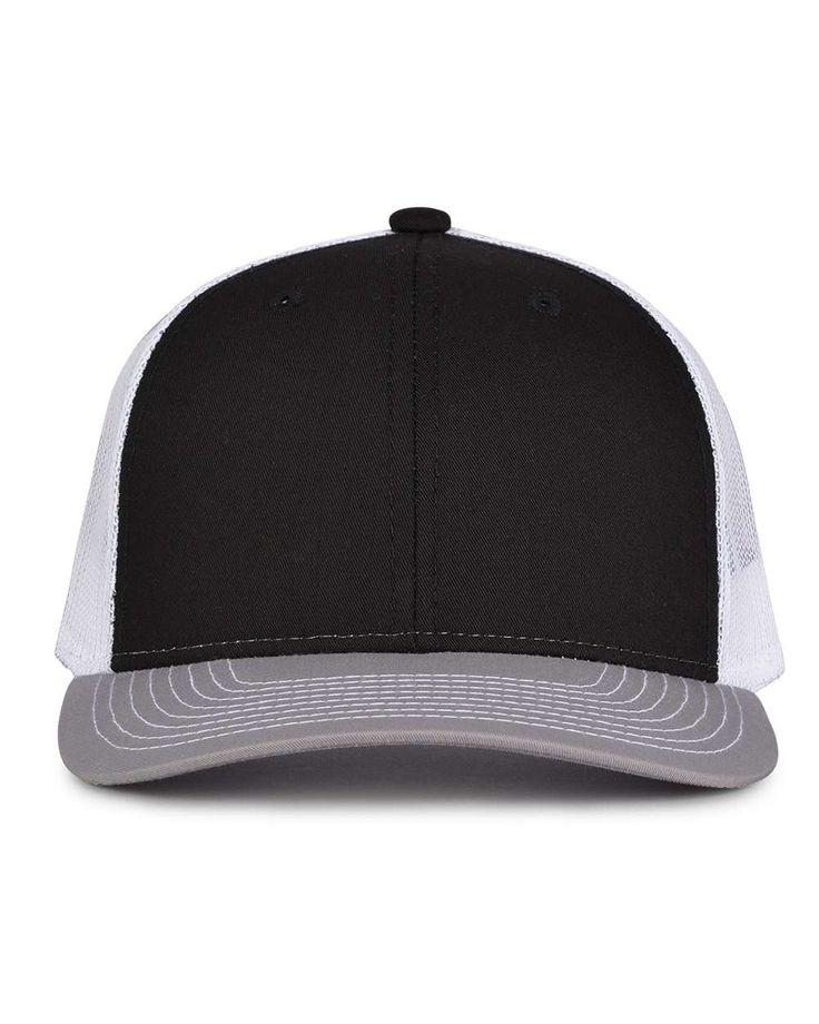 Everyday Trucker Cap - BLACK / GRAY / WHITE - ADJUSTABLE | The Game Everyday Trucker Cap in Black/Gray/White Size Adjustable | 65/35 cotton/polyester Camo Trucker Hat, Game Black, Hat Rack, Circle Design, Contrast Stitch, Online Shopping Clothes, Trucker Cap, Cloth Bags, Everyday Fashion