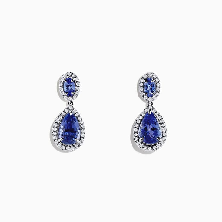 Effy Tanzanite Royale 14K Gold Tanzanite and Diamond Earrings, 2.90 TCW Tanzanite Jewelry, White Stone, Sapphire Ring, Belly Button Rings, Round Diamonds, Gold Metal, Diamond Earrings, Sapphire, Stone