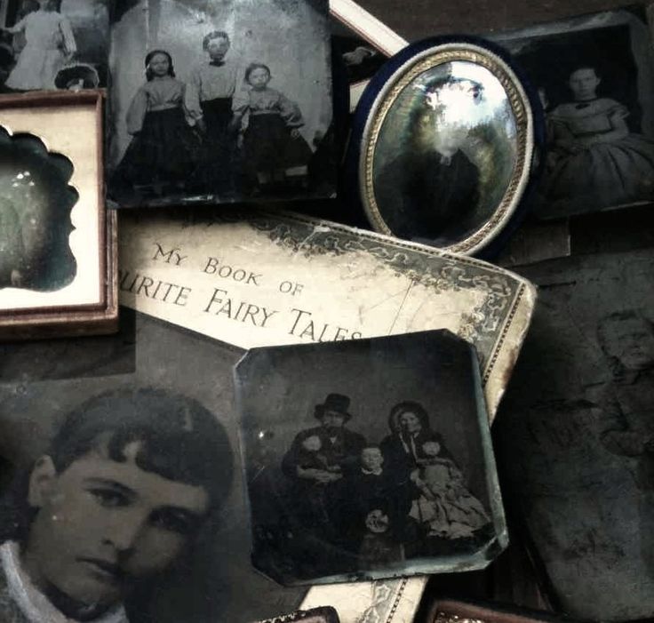 an old photo is surrounded by family photos